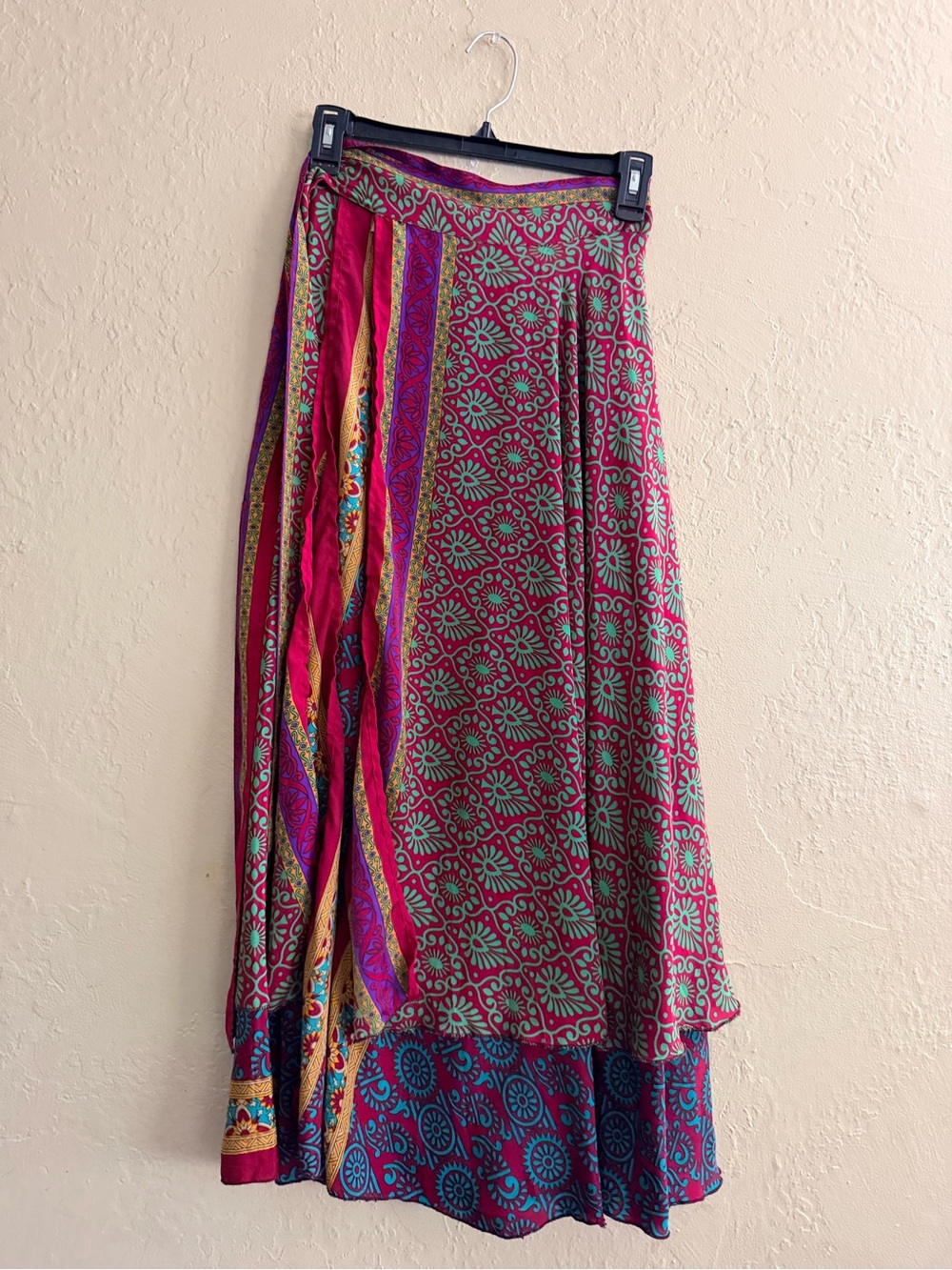 Boho Maxi Wrap Skirt in Fuchsia & Teal